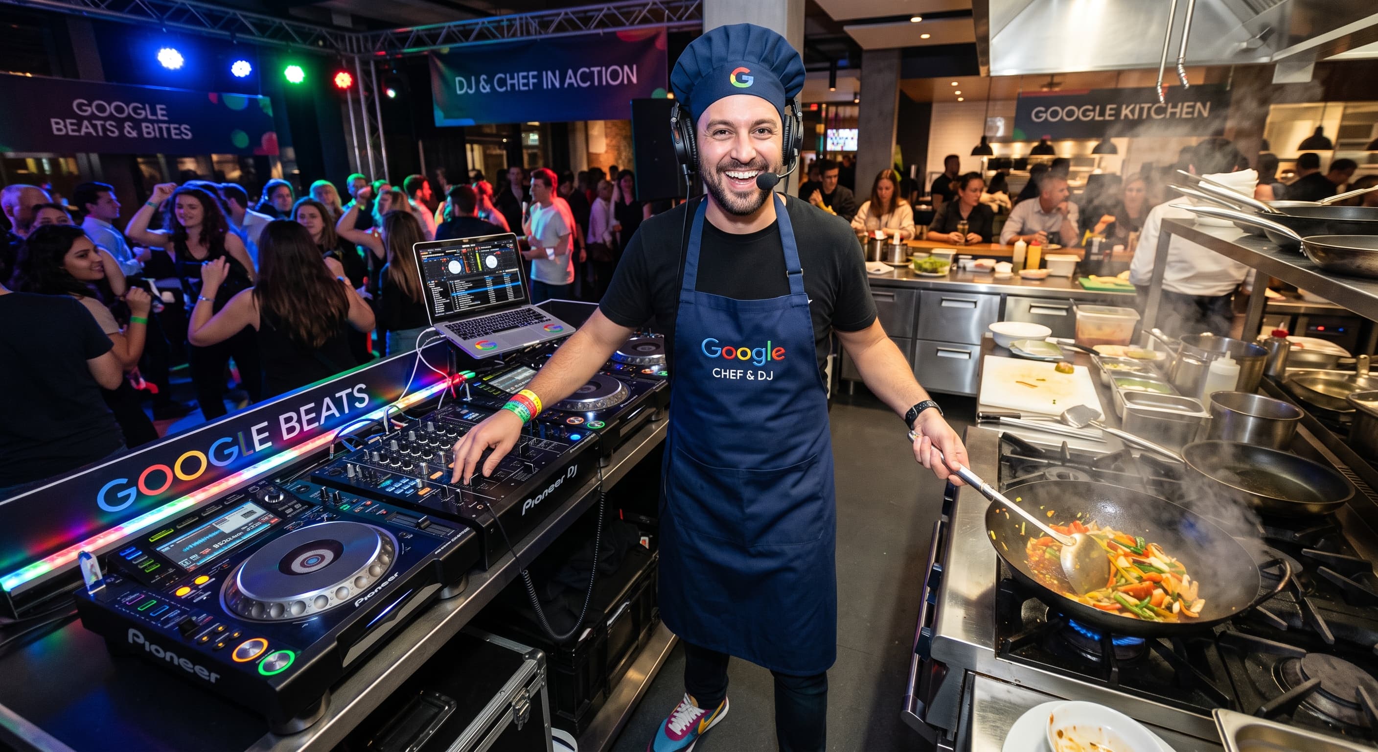 Gemini AI generated image of Google working as both a chef and a DJ.